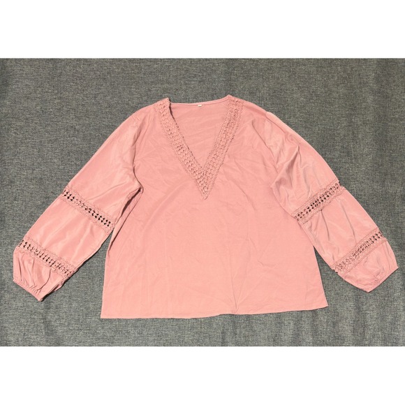 Unbranded Tops - Unbranded Women's XXL Blouse Pink V-Neck Crochet Lace Long Sleeve